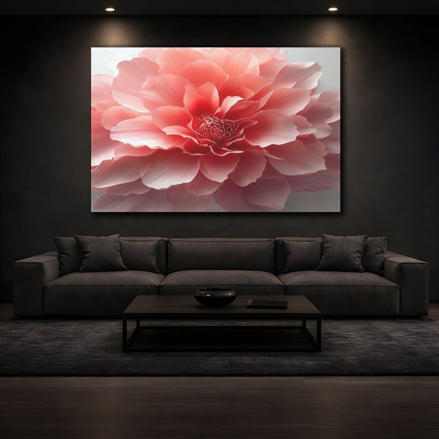 Mockup 3. Blushing Peony Blossom shown as canvas print