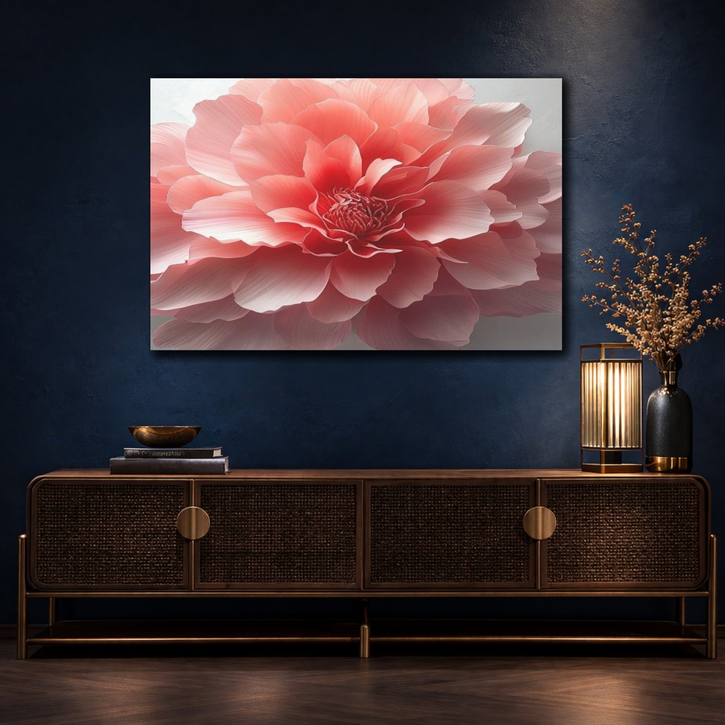 Mockup 4. Blushing Peony Blossom shown as canvas print