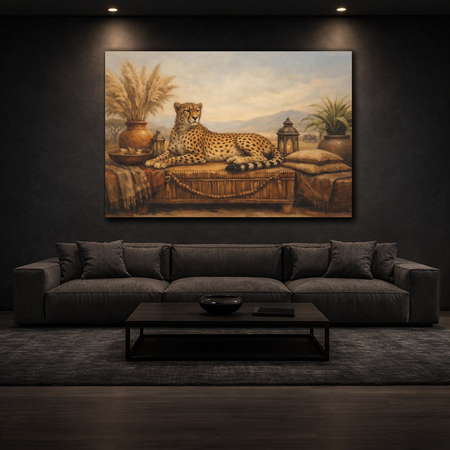 Mockup 2. Boho Animal Interior Harmony Scene shown as stretched canvas wall art