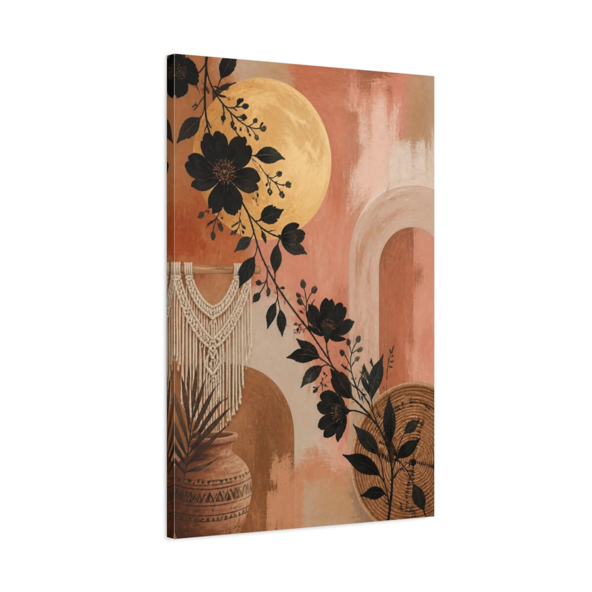 Main Mockup. Boho Black Floral Moon shown as canvas print