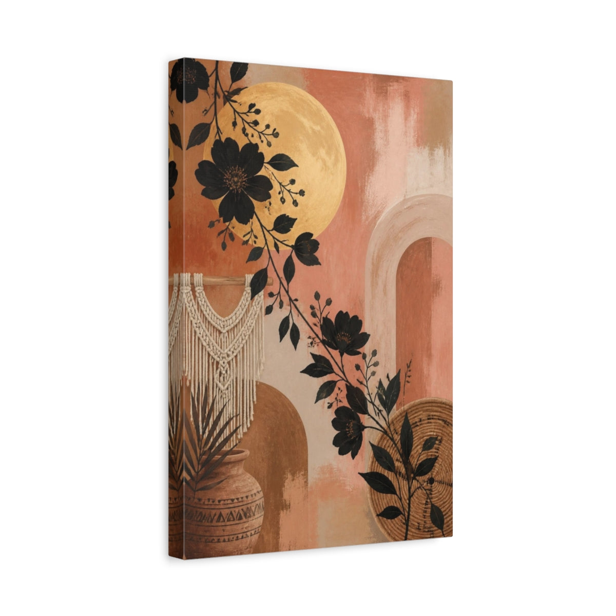 Side Mockup 4. Boho Black Floral Moon shown as canvas print