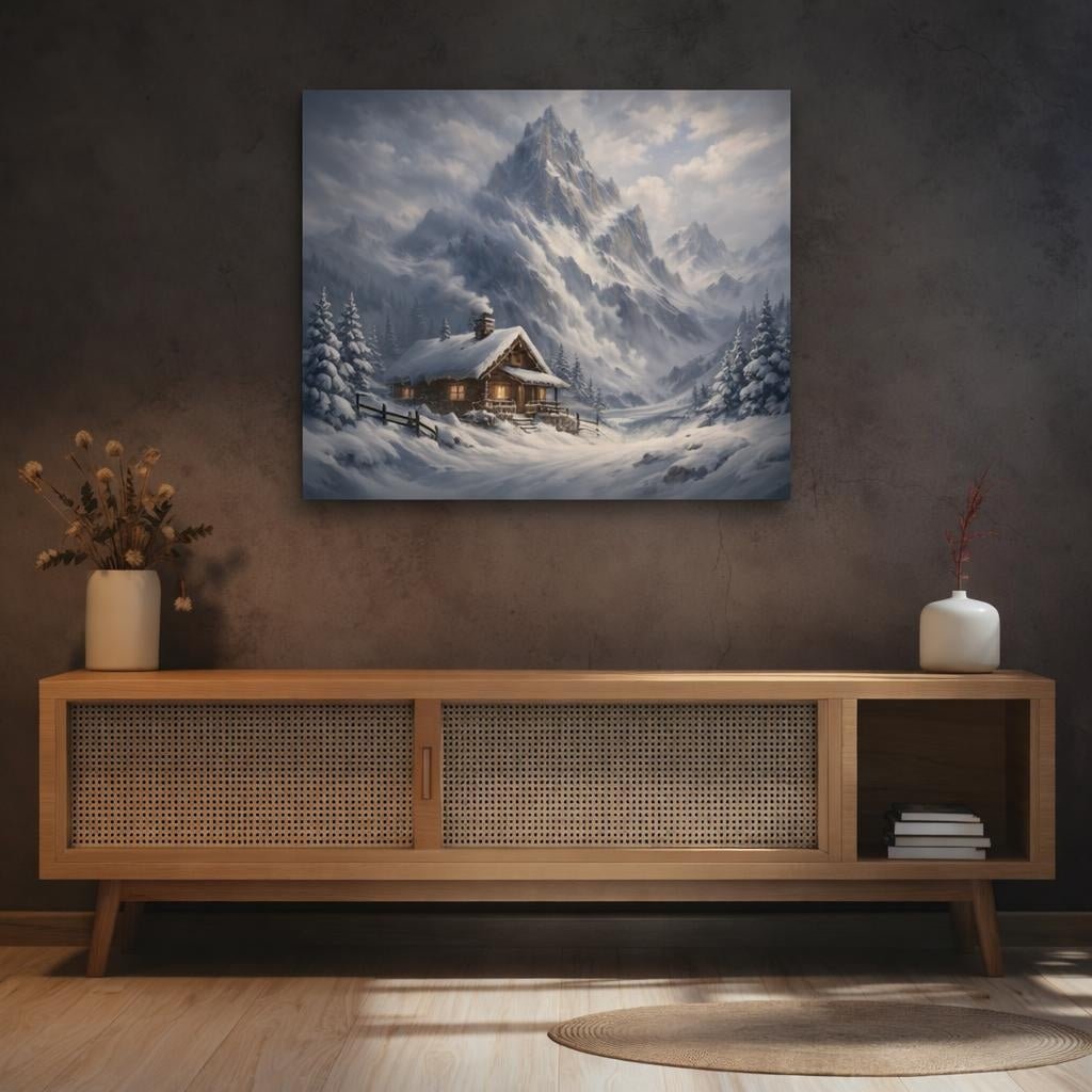 Boho Blizzard Mountain Winter Cabin Nature - Canvas Wall Art Print - YesArtYes