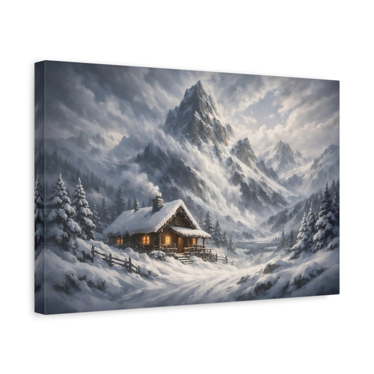 Boho Blizzard Mountain Winter Cabin Nature - Canvas Wall Art Print - YesArtYes