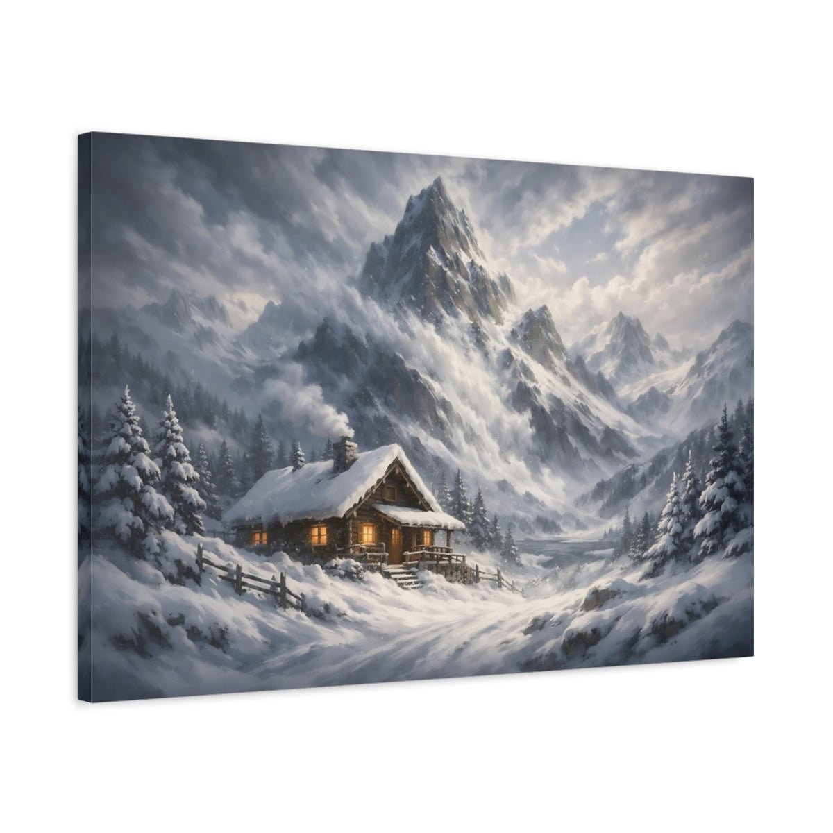 Boho Blizzard Mountain Winter Cabin Nature - Canvas Wall Art Print - YesArtYes