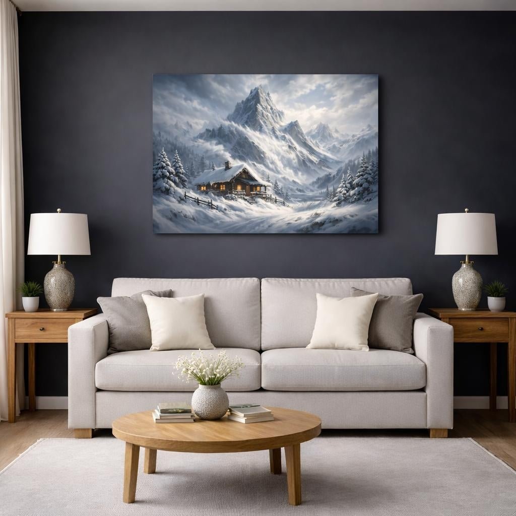 Boho Blizzard Mountain Winter Cabin Nature - Canvas Wall Art Print - YesArtYes