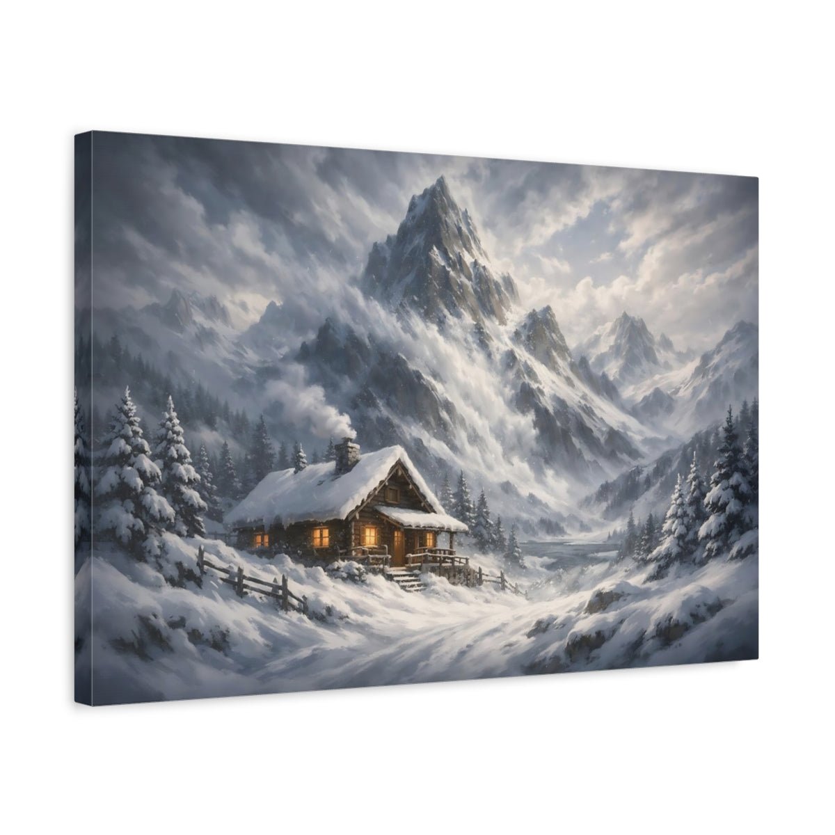 Boho Blizzard Mountain Winter Cabin Nature - Canvas Wall Art Print - YesArtYes
