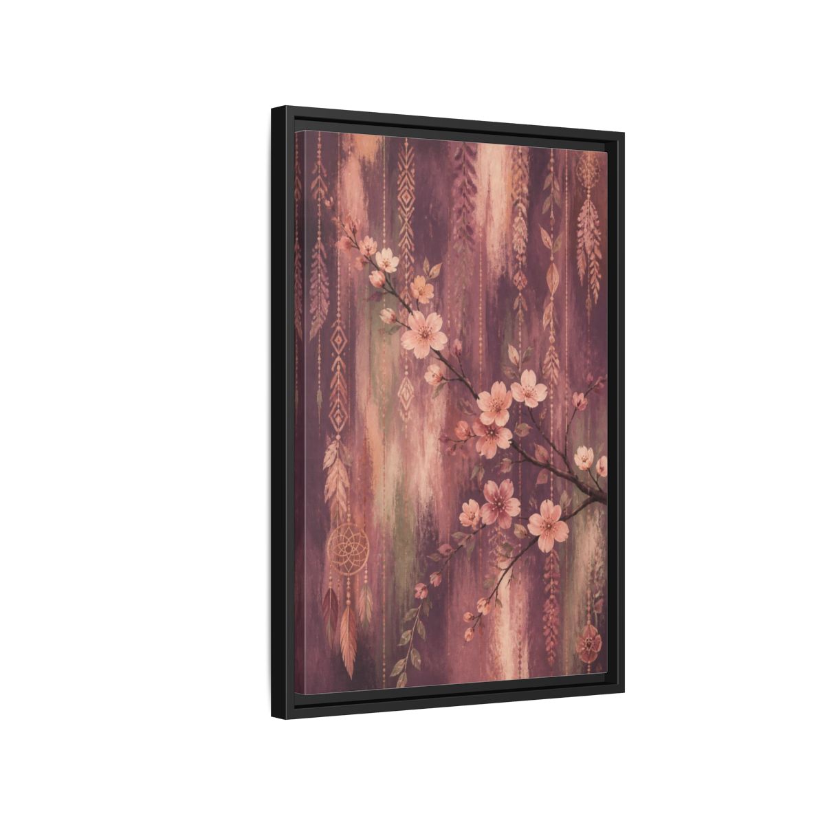 Side Mockup 3. Boho Blossom Branch shown as framed canvas print