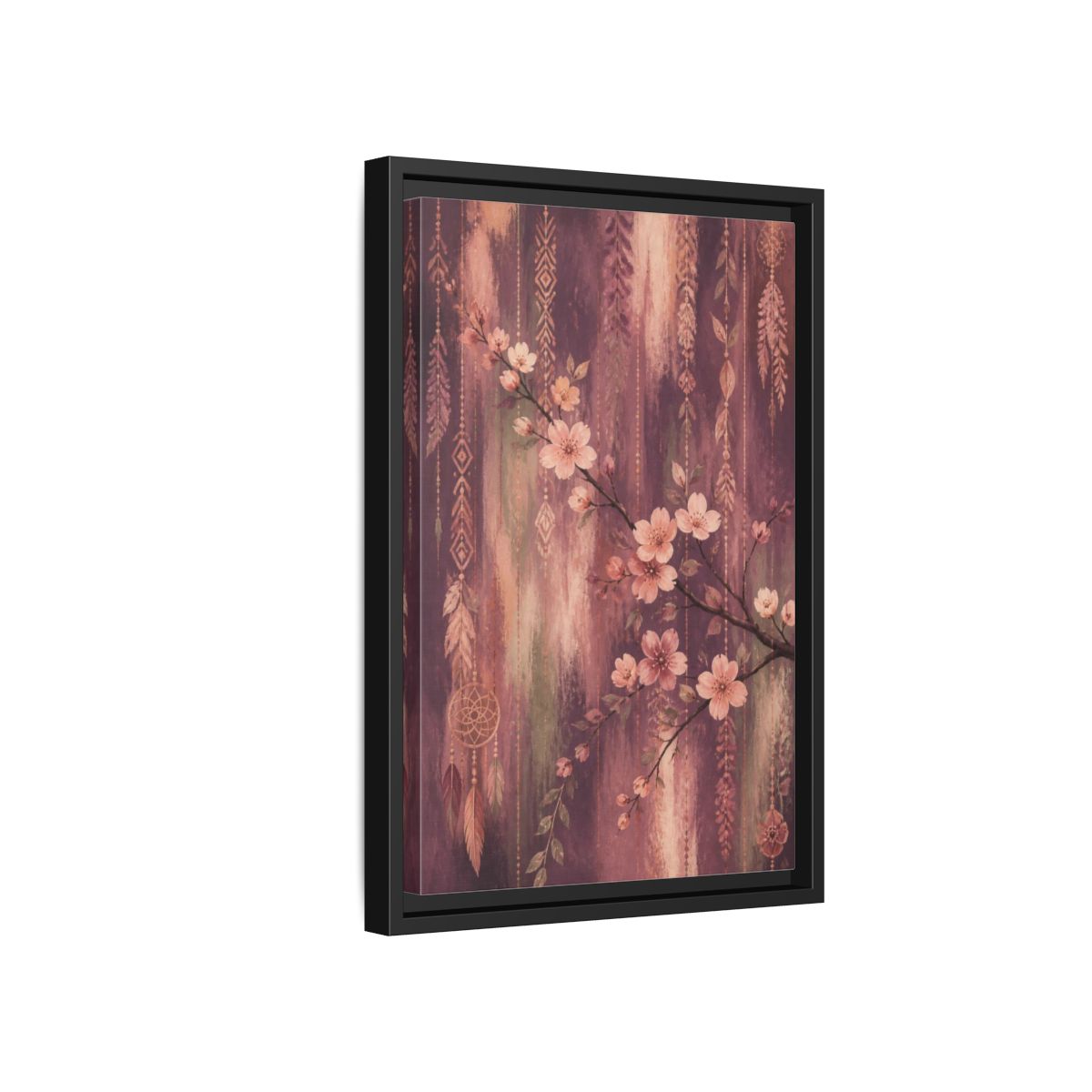 Side Mockup 6. Boho Blossom Branch shown as framed canvas print