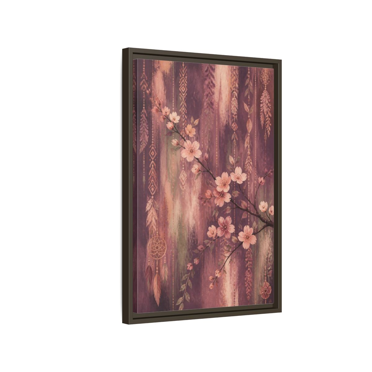Side Mockup 2. Boho Blossom Branch shown as framed canvas print