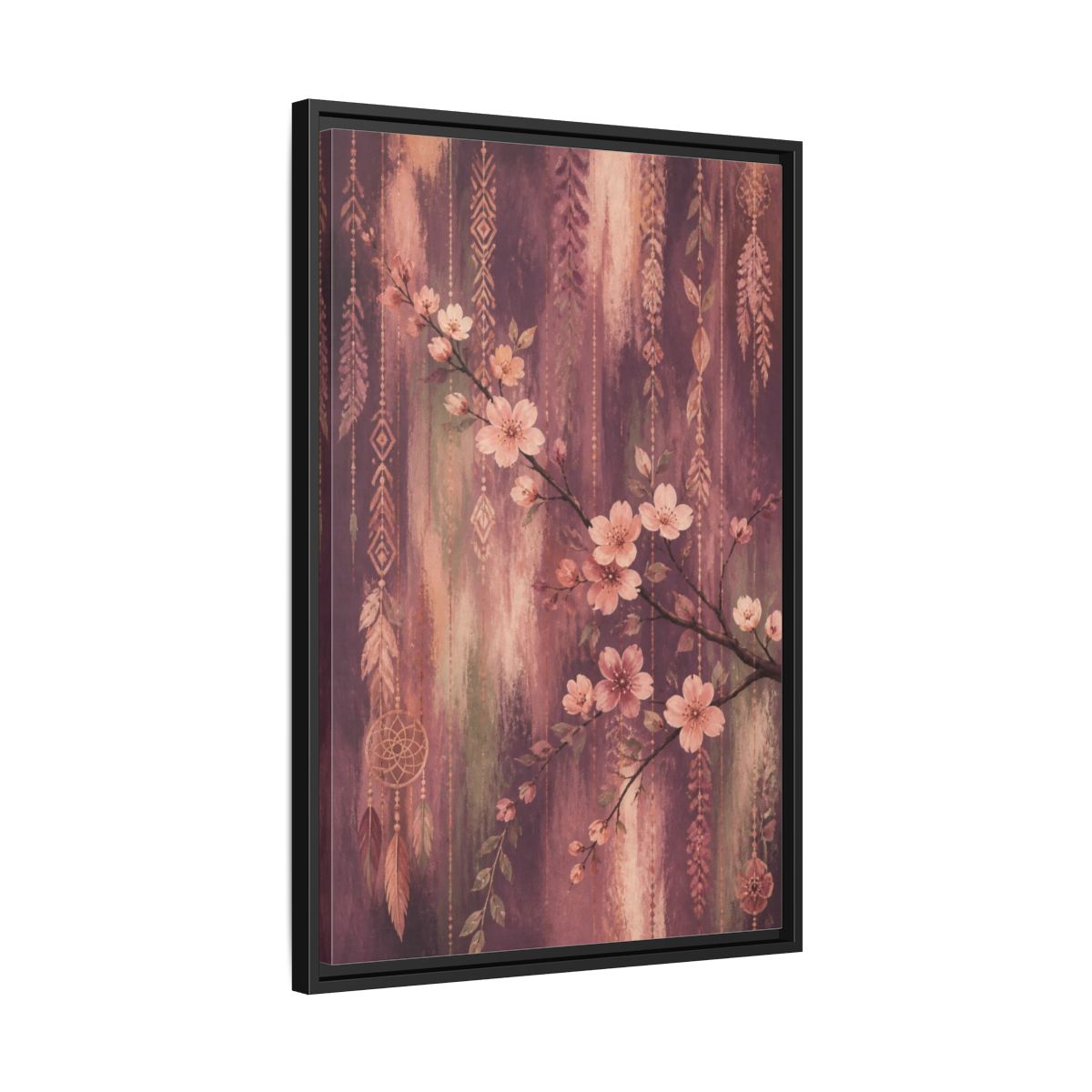 Side Mockup 14. Boho Blossom Branch shown as framed canvas print