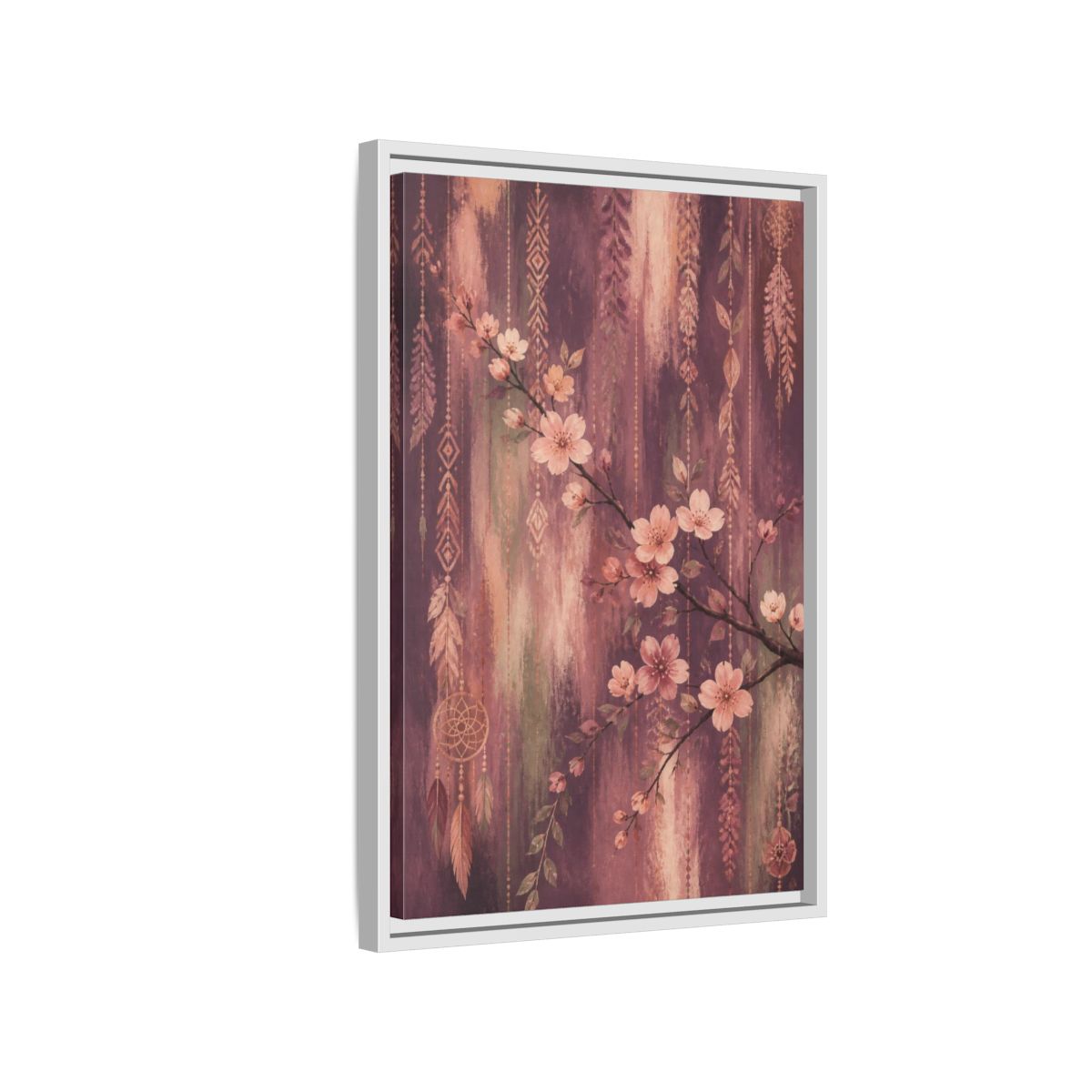 Side Mockup 1. Boho Blossom Branch shown as framed canvas print