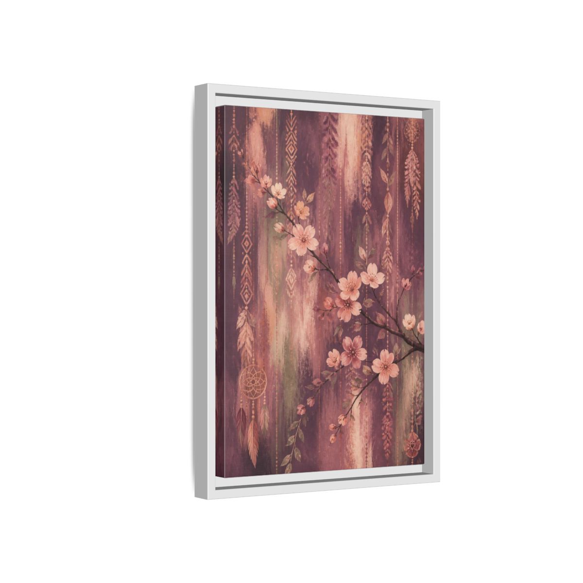 Side Mockup 4. Boho Blossom Branch shown as framed canvas print