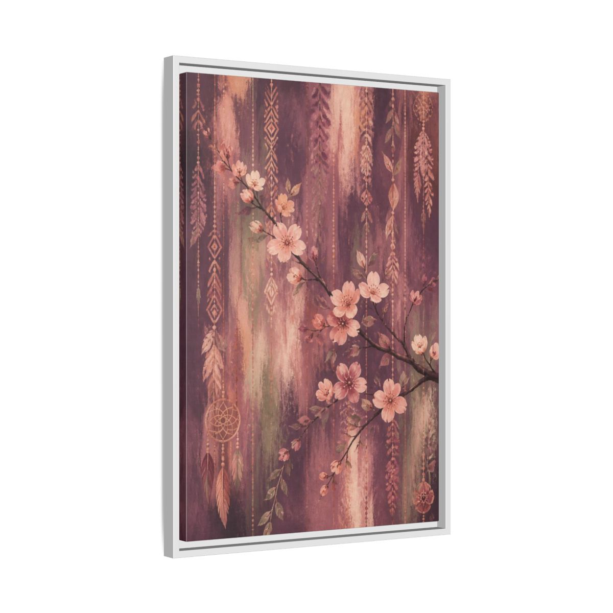 Side Mockup 10. Boho Blossom Branch shown as framed canvas print