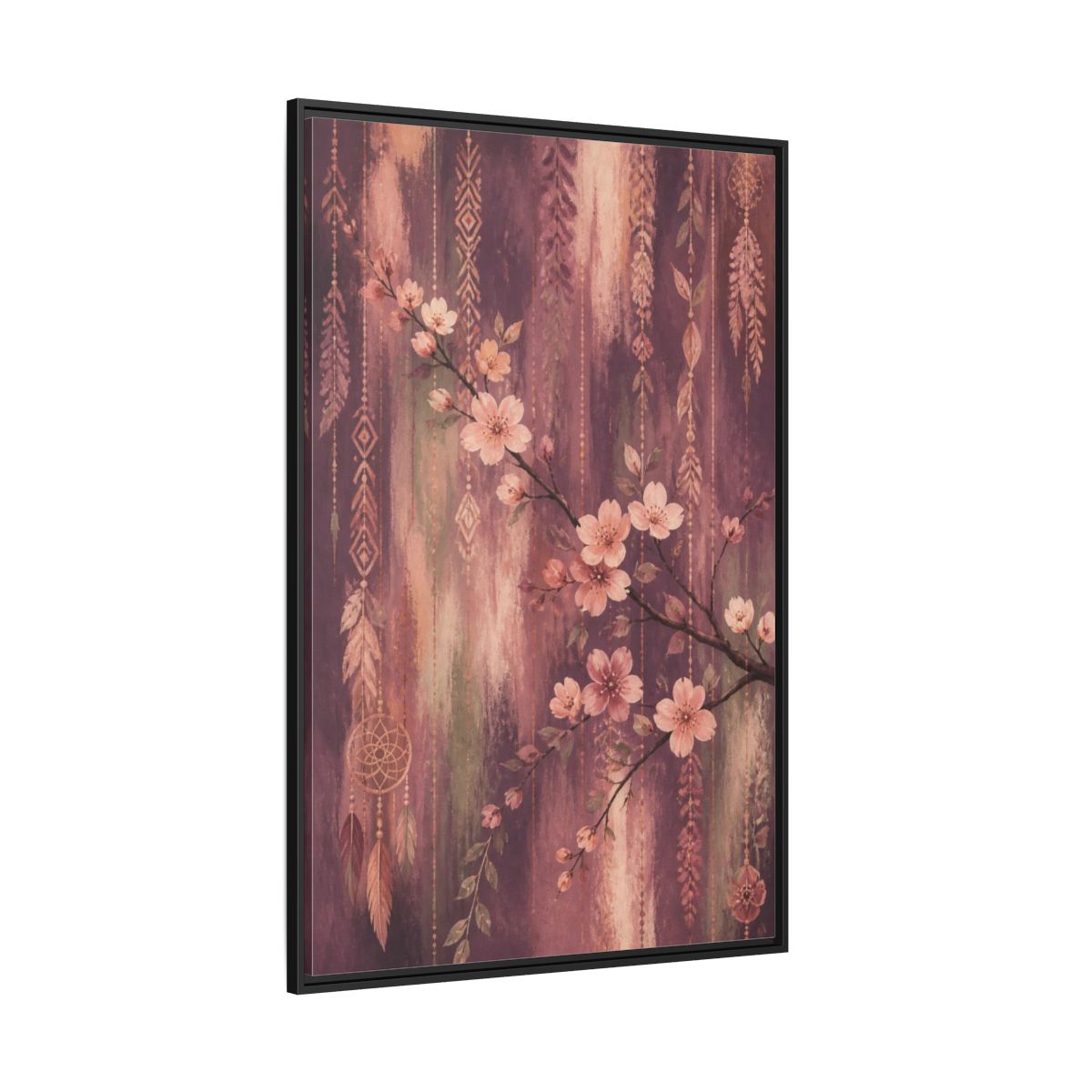 Side Mockup 12. Boho Blossom Branch shown as framed canvas print