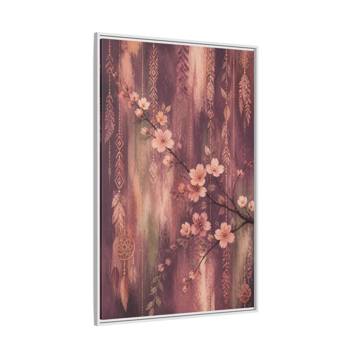 Side Mockup 7. Boho Blossom Branch shown as framed canvas print