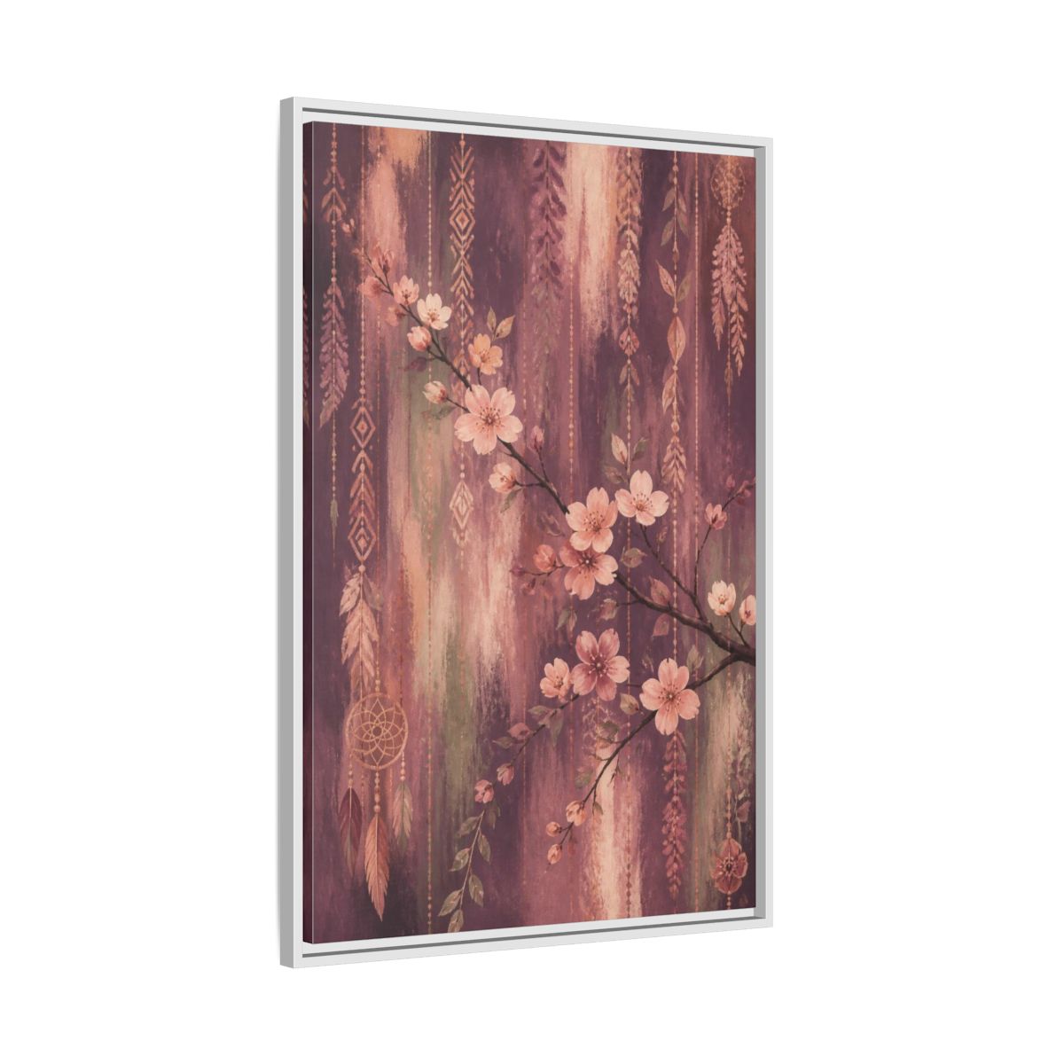 Side Mockup 9. Boho Blossom Branch shown as framed canvas print