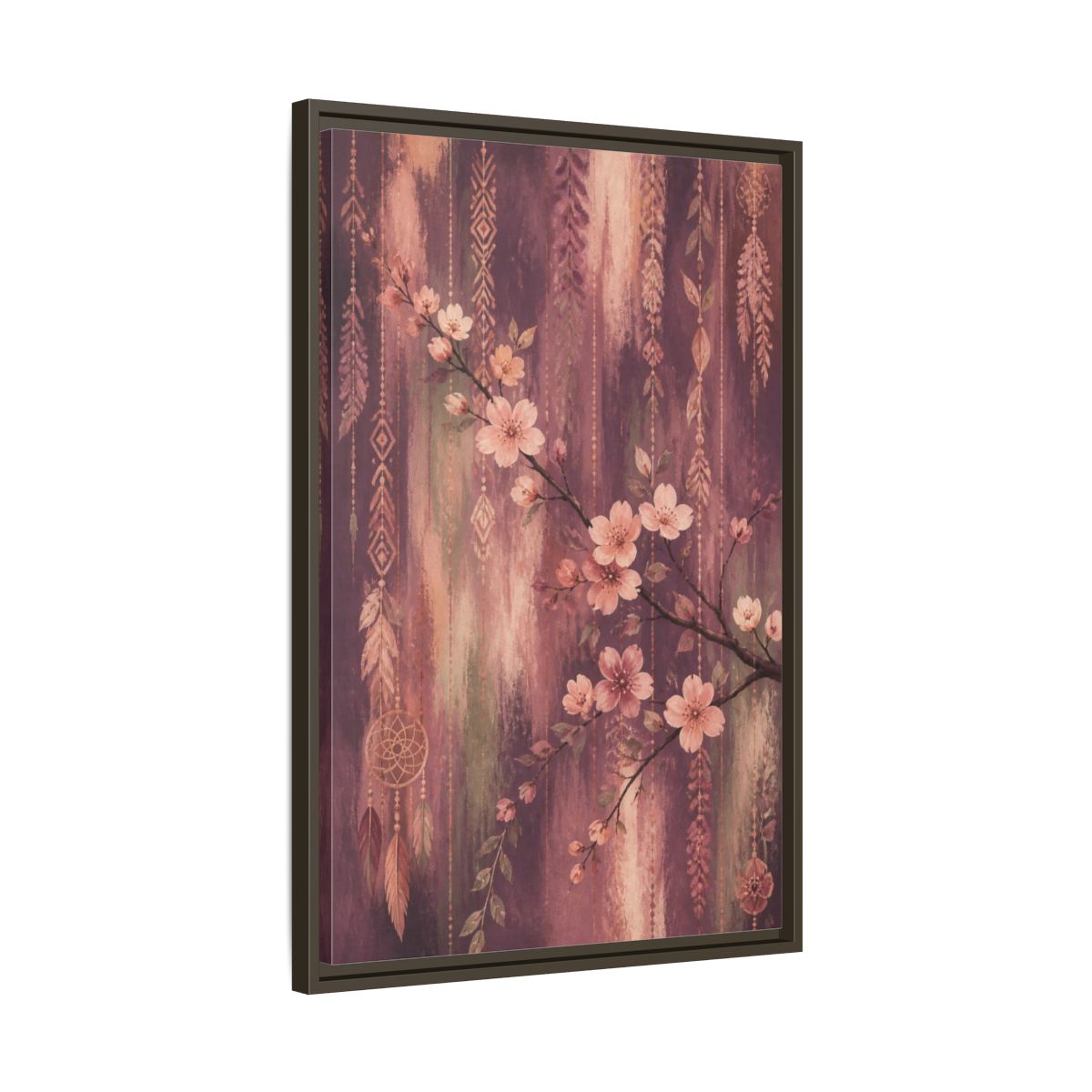 Side Mockup 11. Boho Blossom Branch shown as framed canvas print