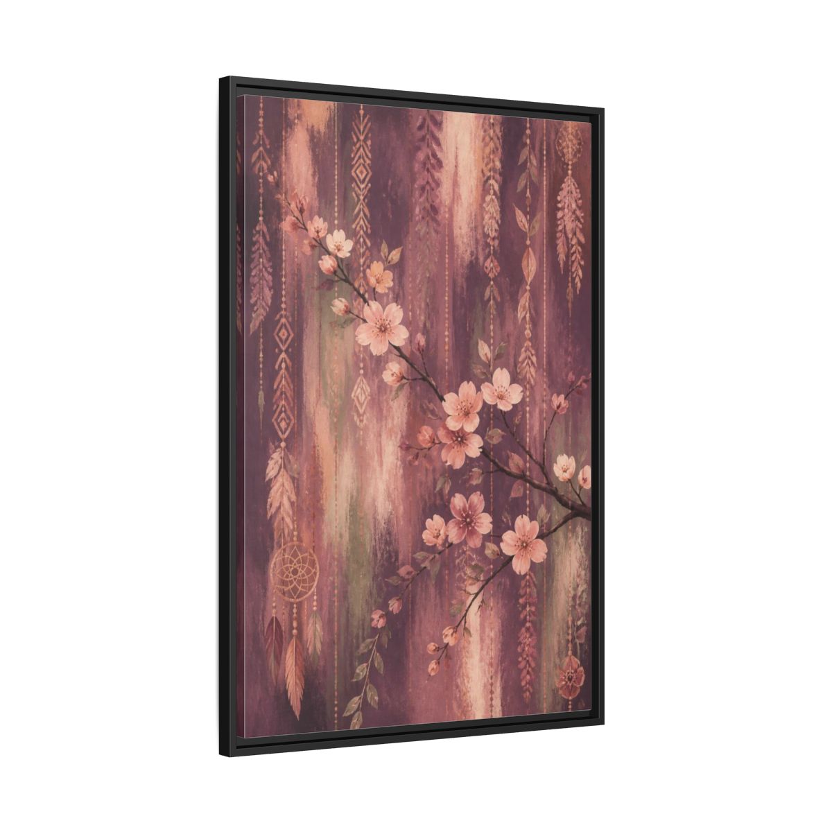 Side Mockup 13. Boho Blossom Branch shown as framed canvas print
