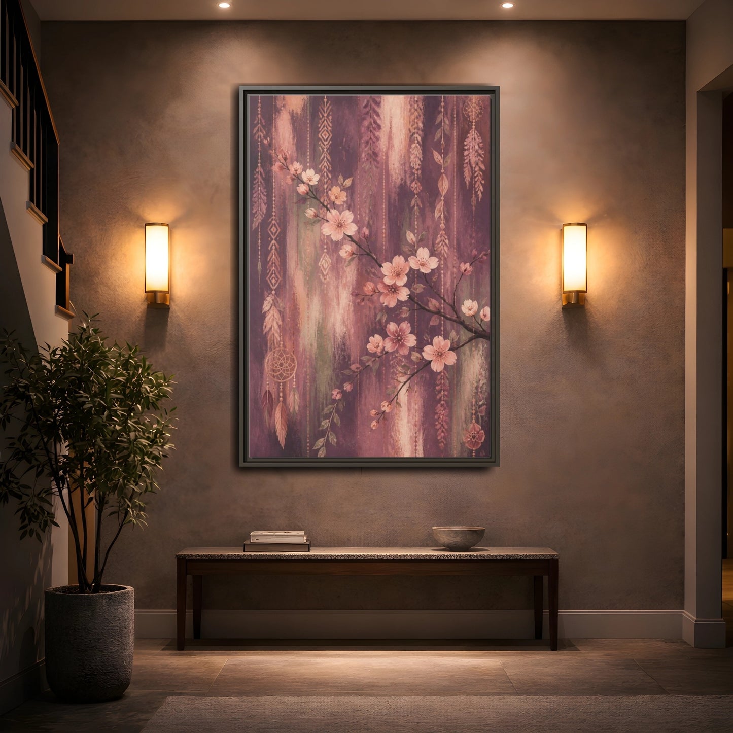 Mockup 2. Boho Blossom Branch shown as framed canvas print