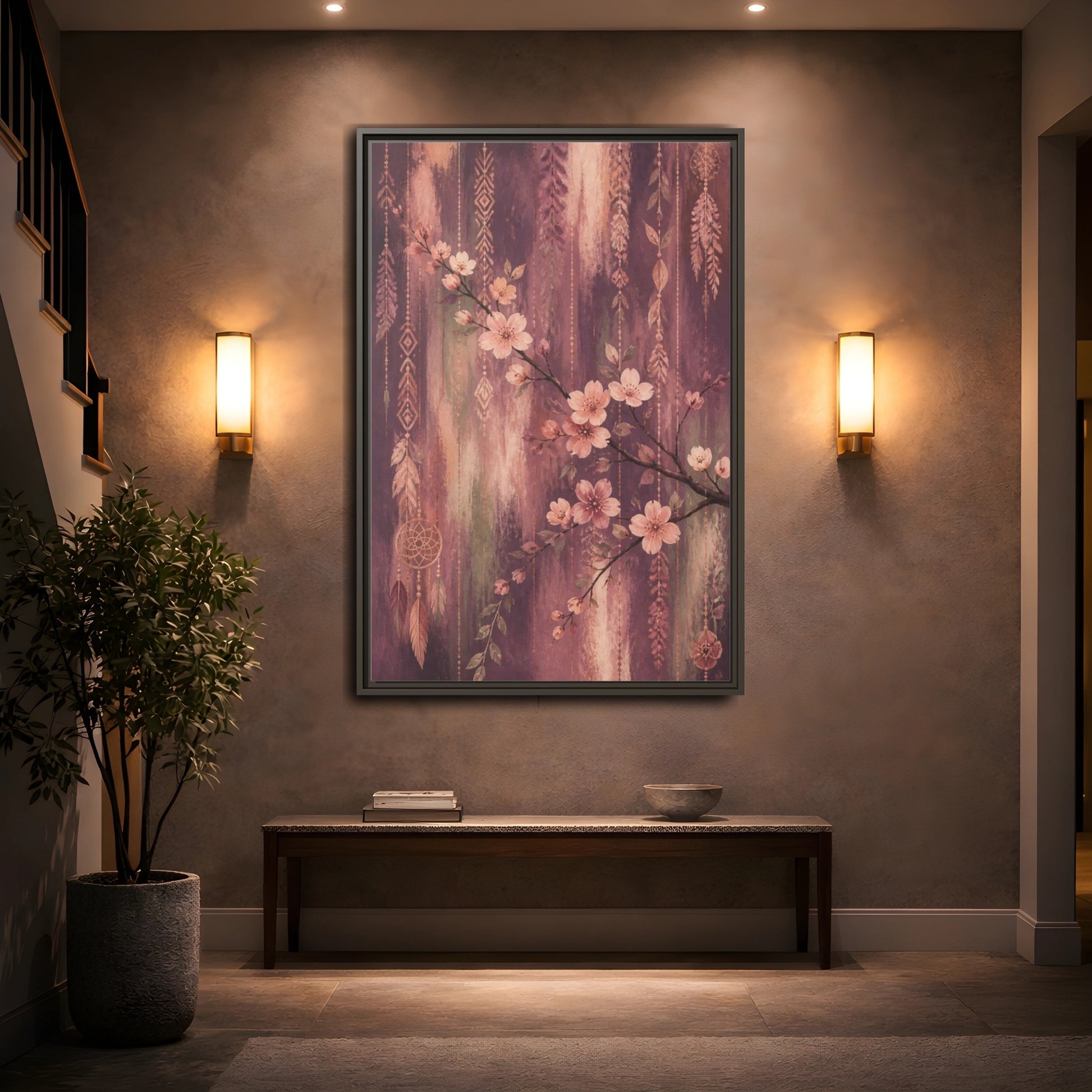 Mockup 2. Boho Blossom Branch shown as framed canvas print