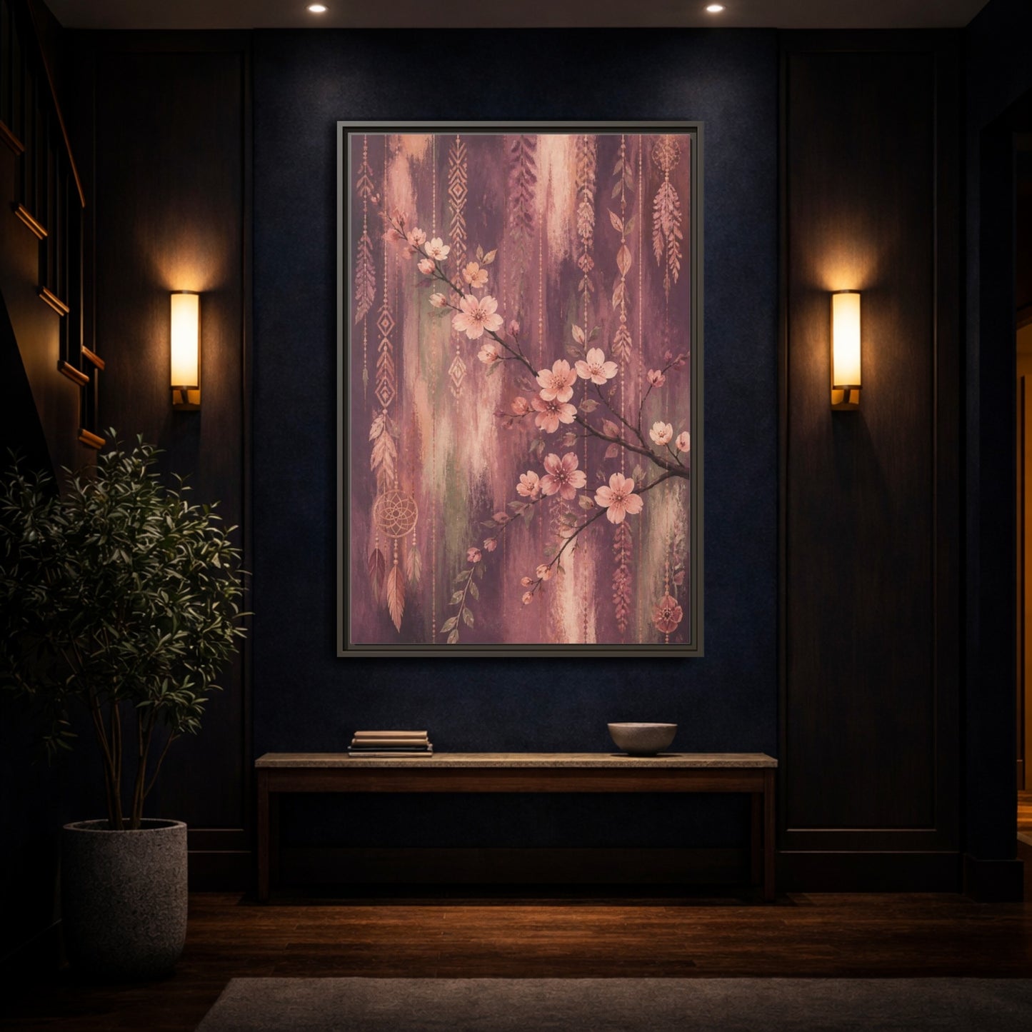 Mockup 4. Boho Blossom Branch shown as framed canvas print