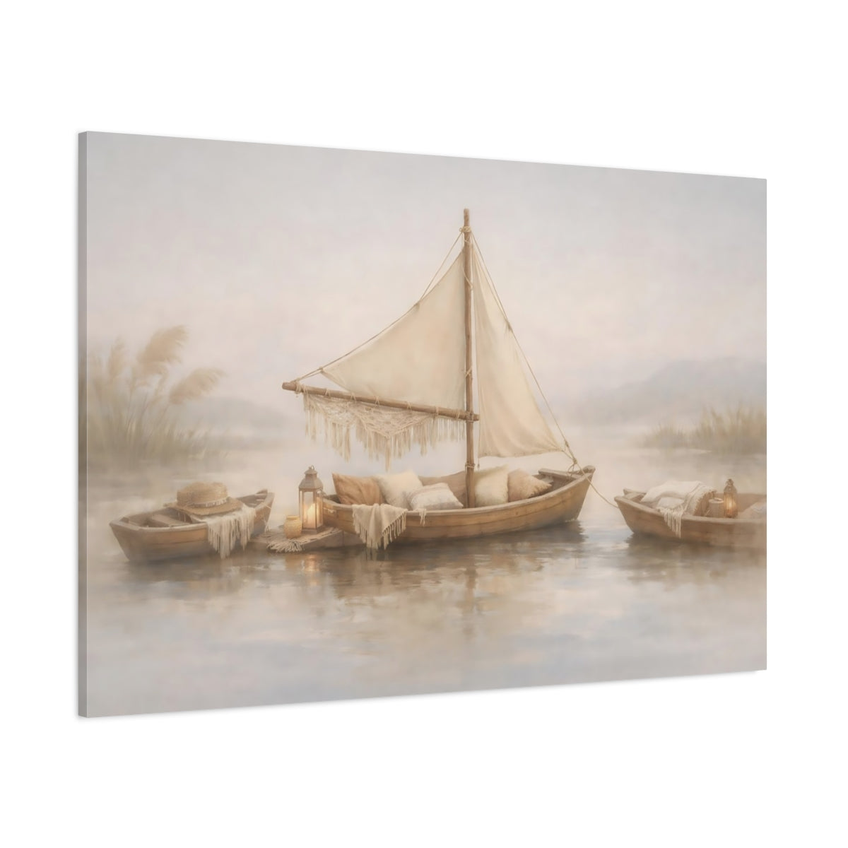 Boho Boats shown as stretched canvas wall art