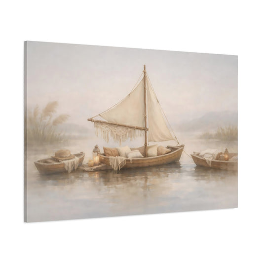 Boho Boats shown as stretched canvas wall art