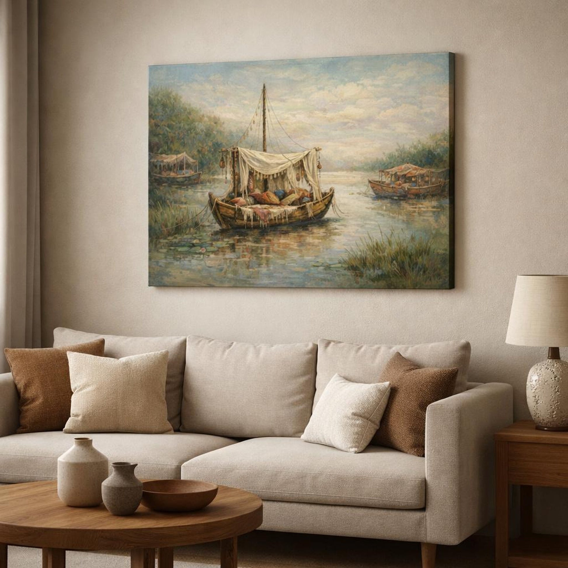 Boho Boats Nature - Canvas Wall Art Print - YesArtYes