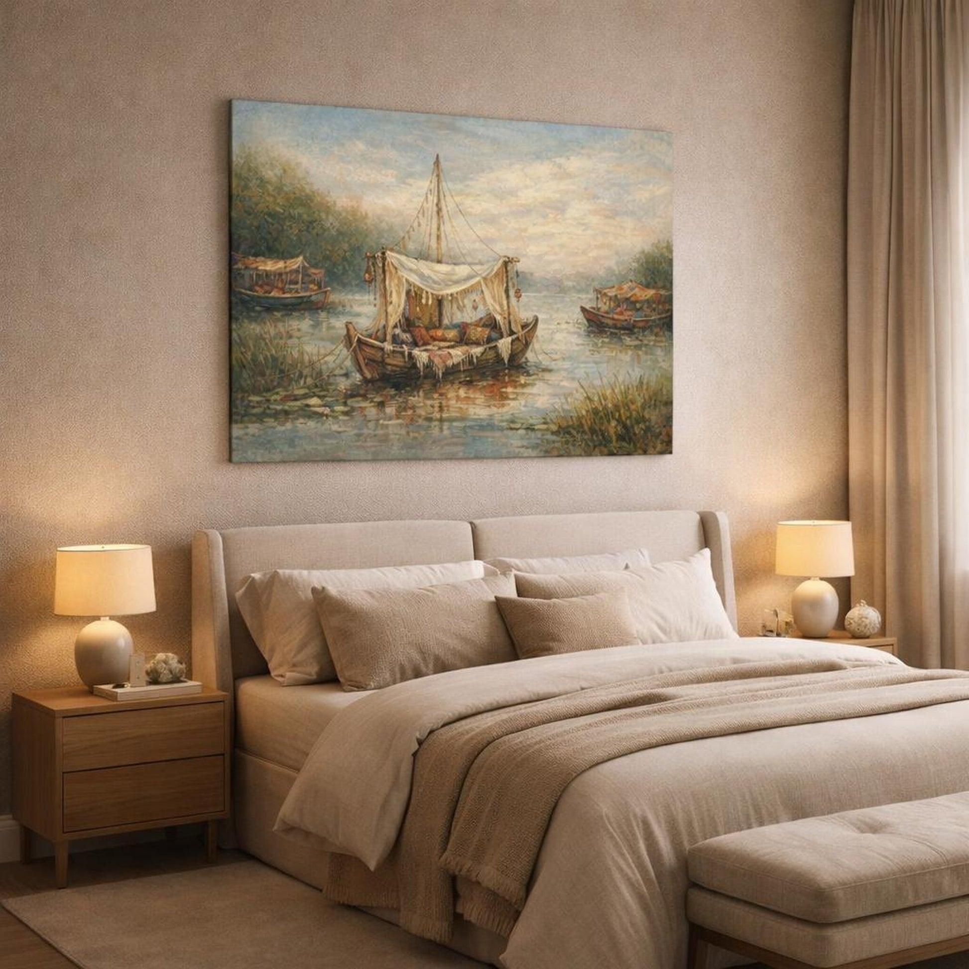 Boho Boats Nature - Canvas Wall Art Print - YesArtYes