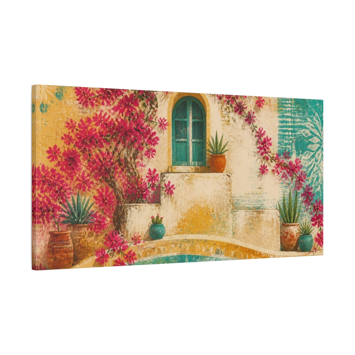 Main Mockup. Boho Bougainvillea Window shown as canvas print