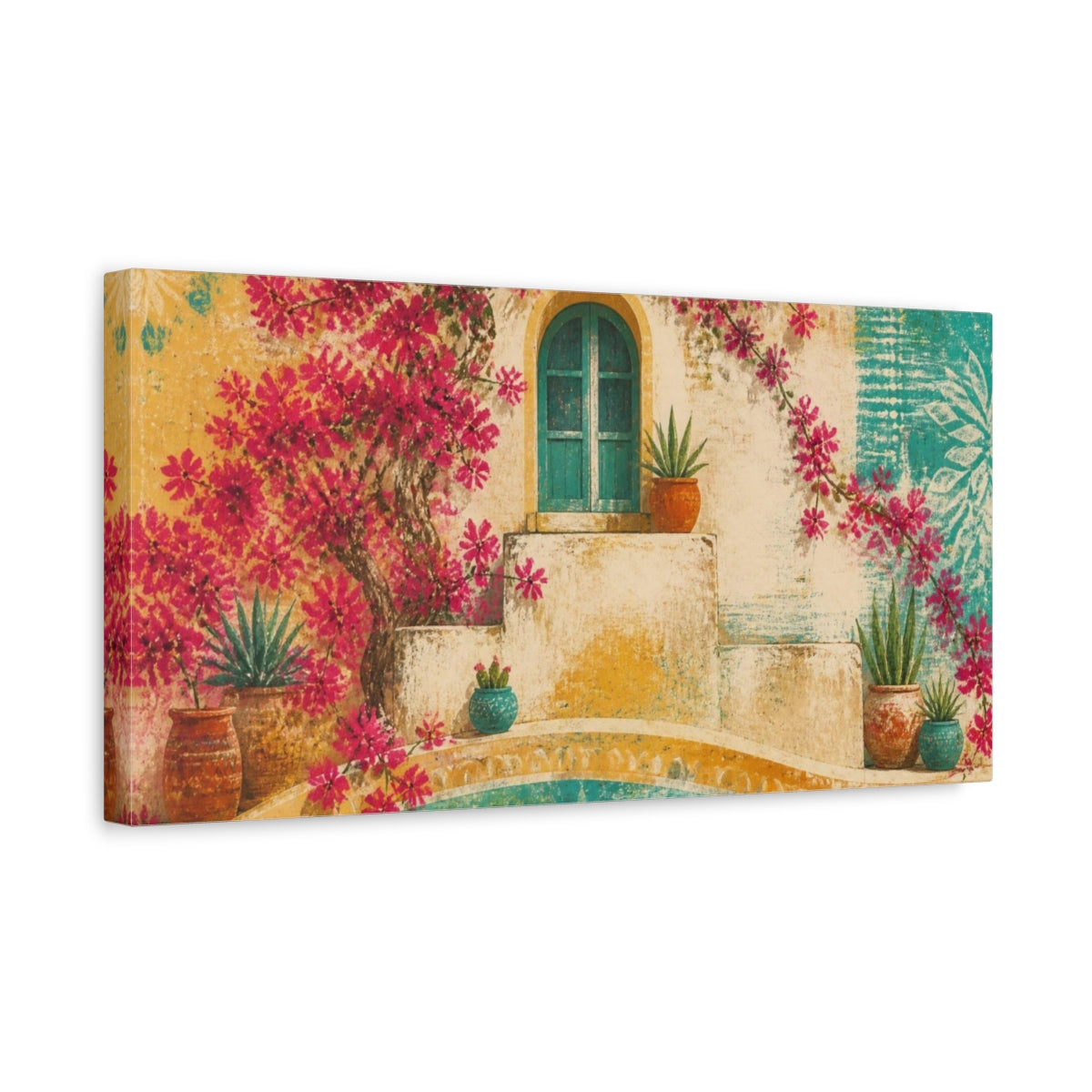 Side Mockup 3. Boho Bougainvillea Window shown as canvas print