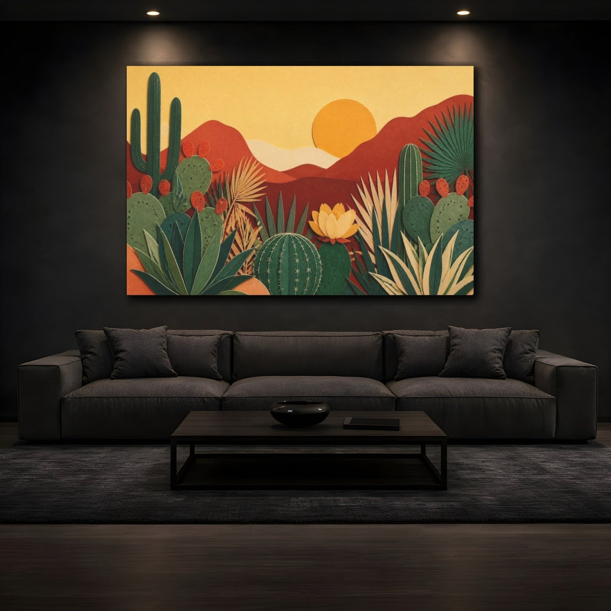 Boho Cactus Garden Canvas Print Wall Art – Living Room Decor, Above Fireplace - YesArtYes