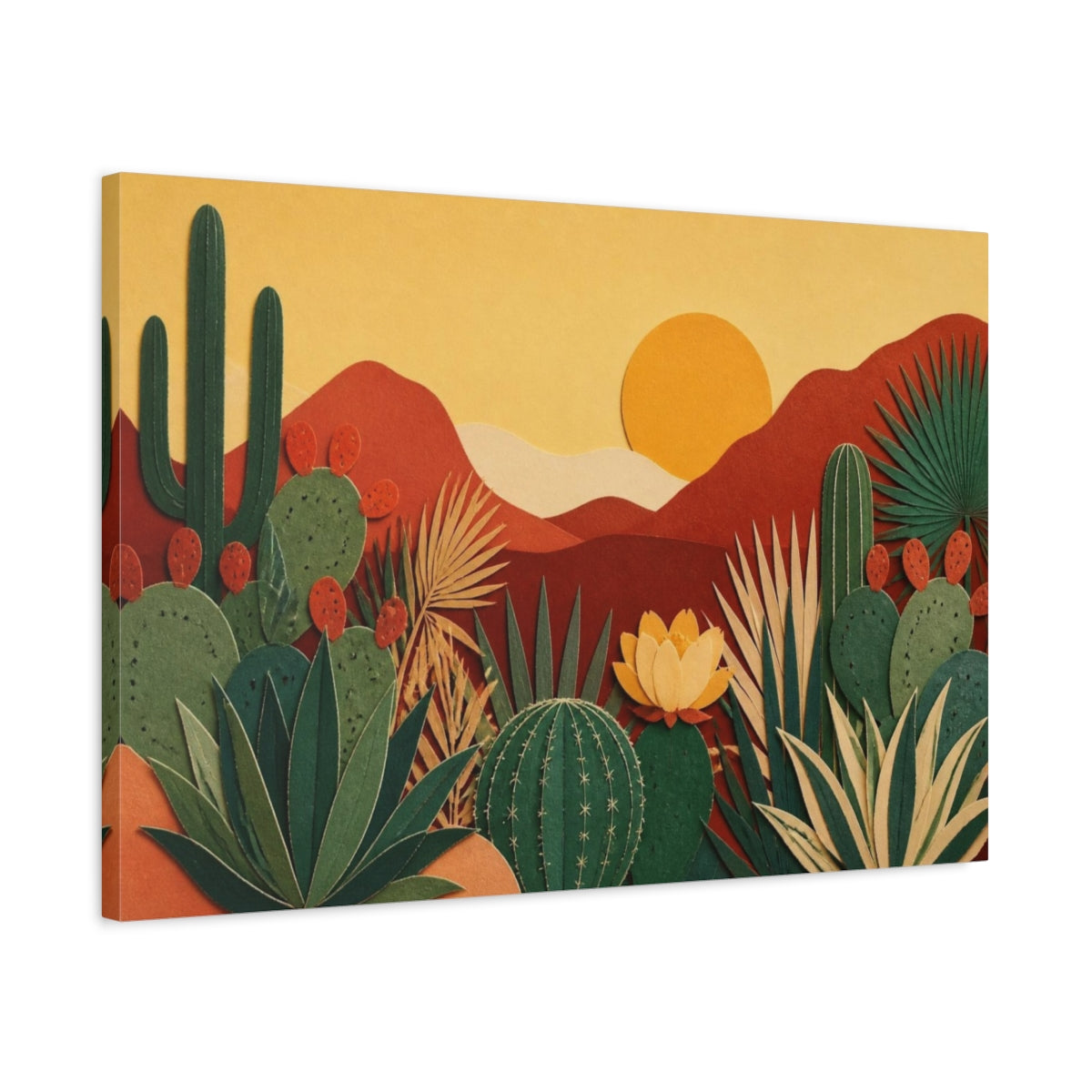 Side Mockup 2. Boho Cactus Garden shown as canvas print