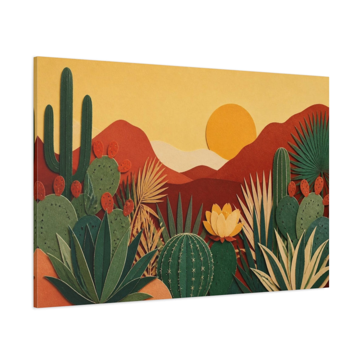 Side Mockup 1. Boho Cactus Garden shown as canvas print
