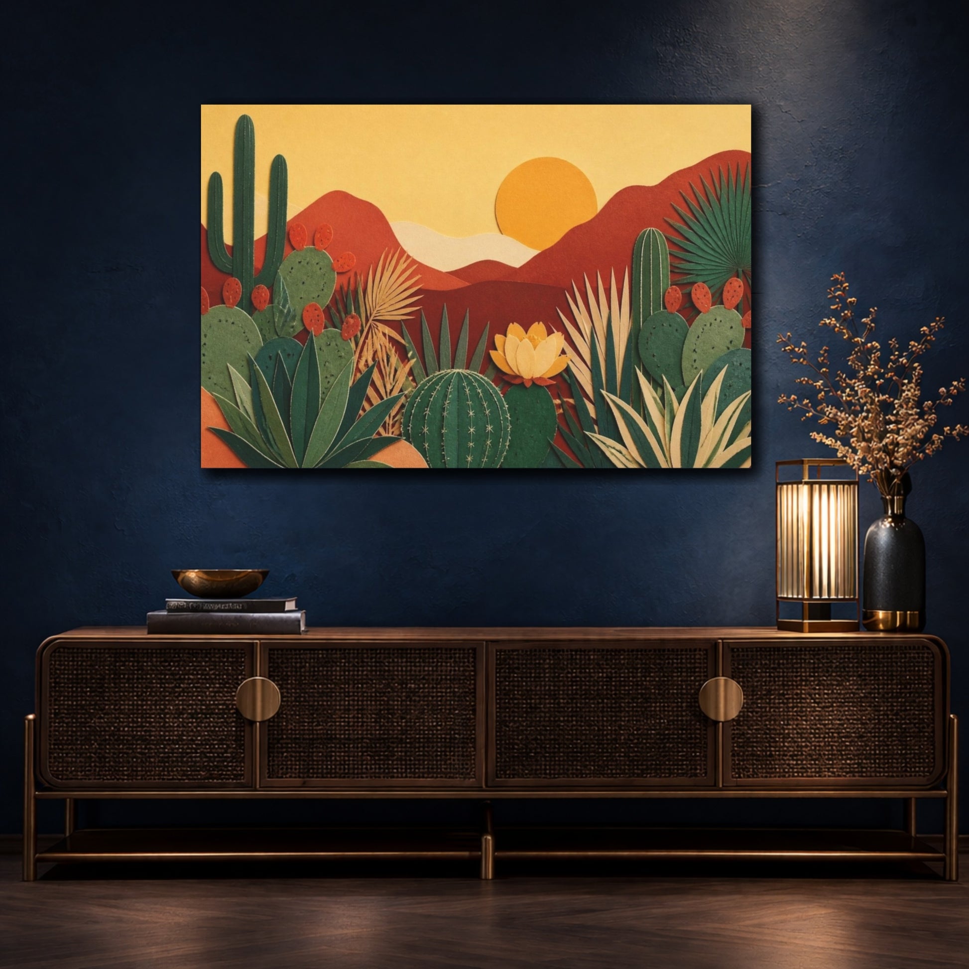 Mockup 4. Boho Cactus Garden shown as canvas print