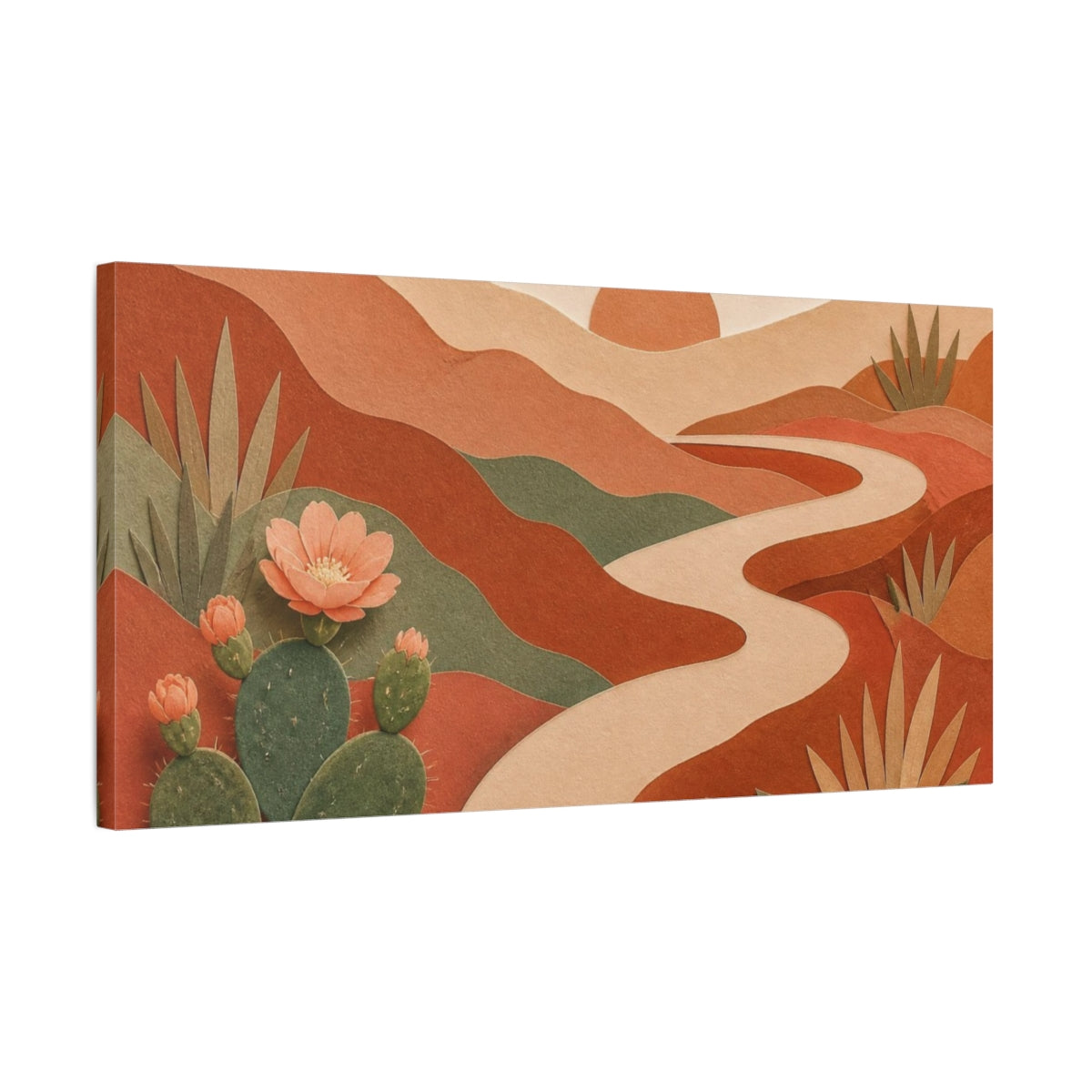 Side Mockup 1. Boho Cactus Landscape shown as canvas print