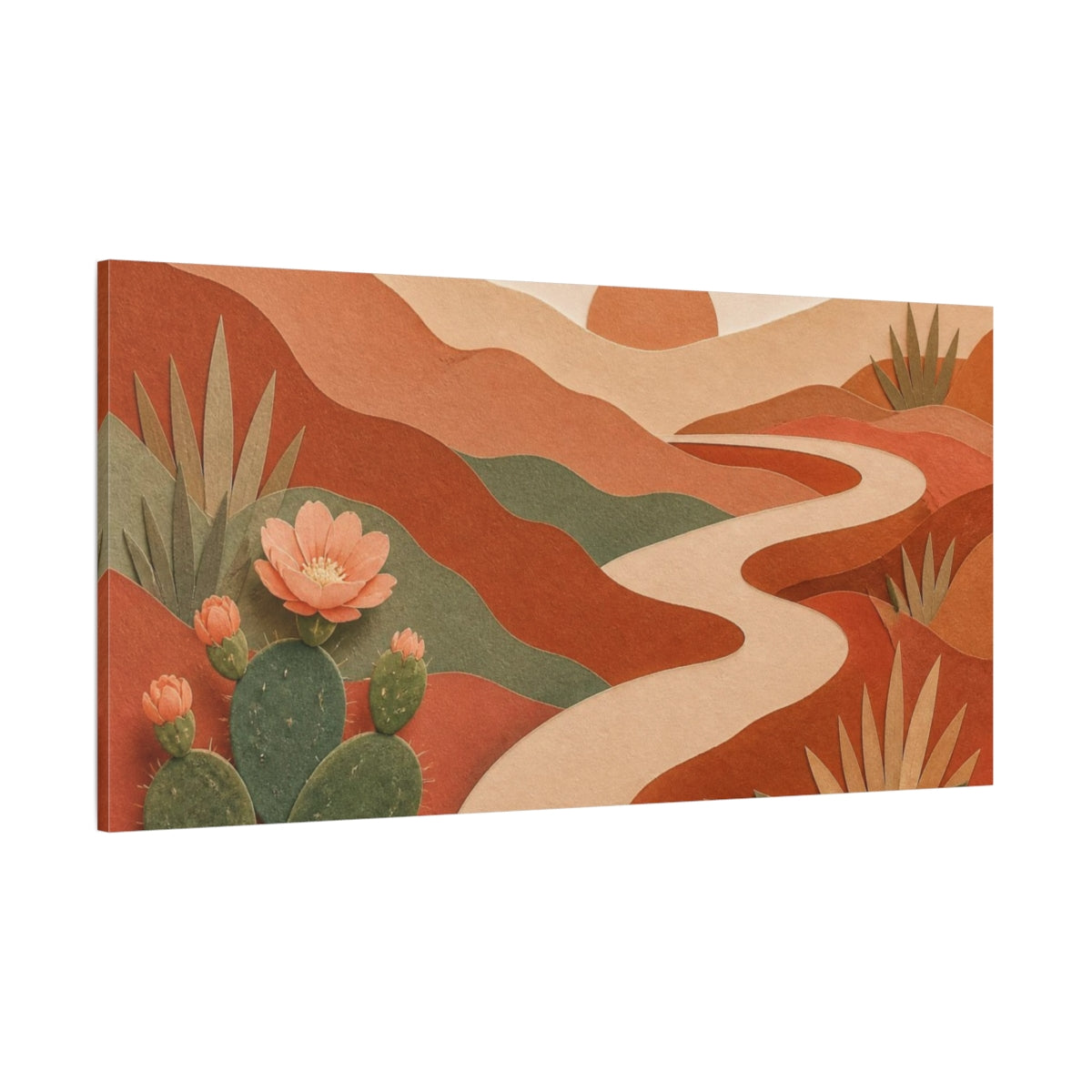 Side Mockup 2. Boho Cactus Landscape shown as canvas print