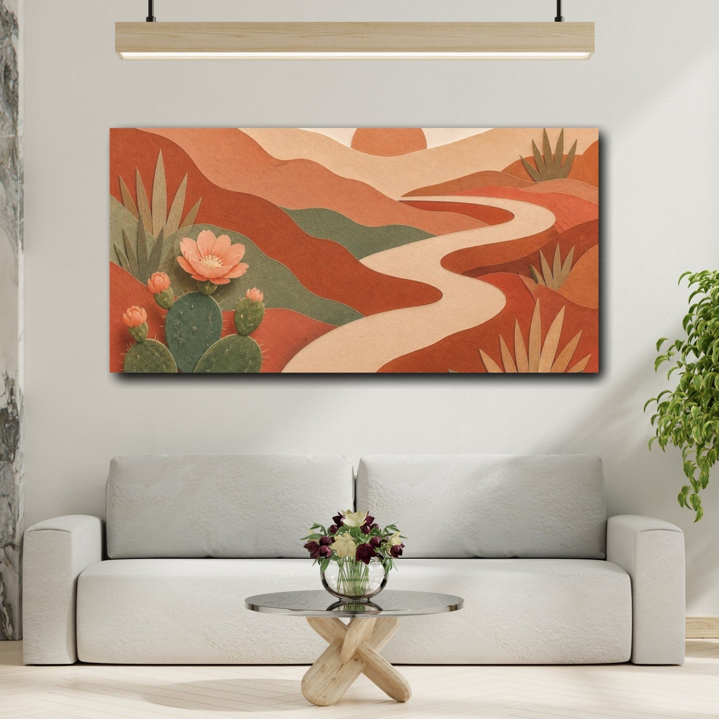 Mockup 2. Boho Cactus Landscape shown as canvas print