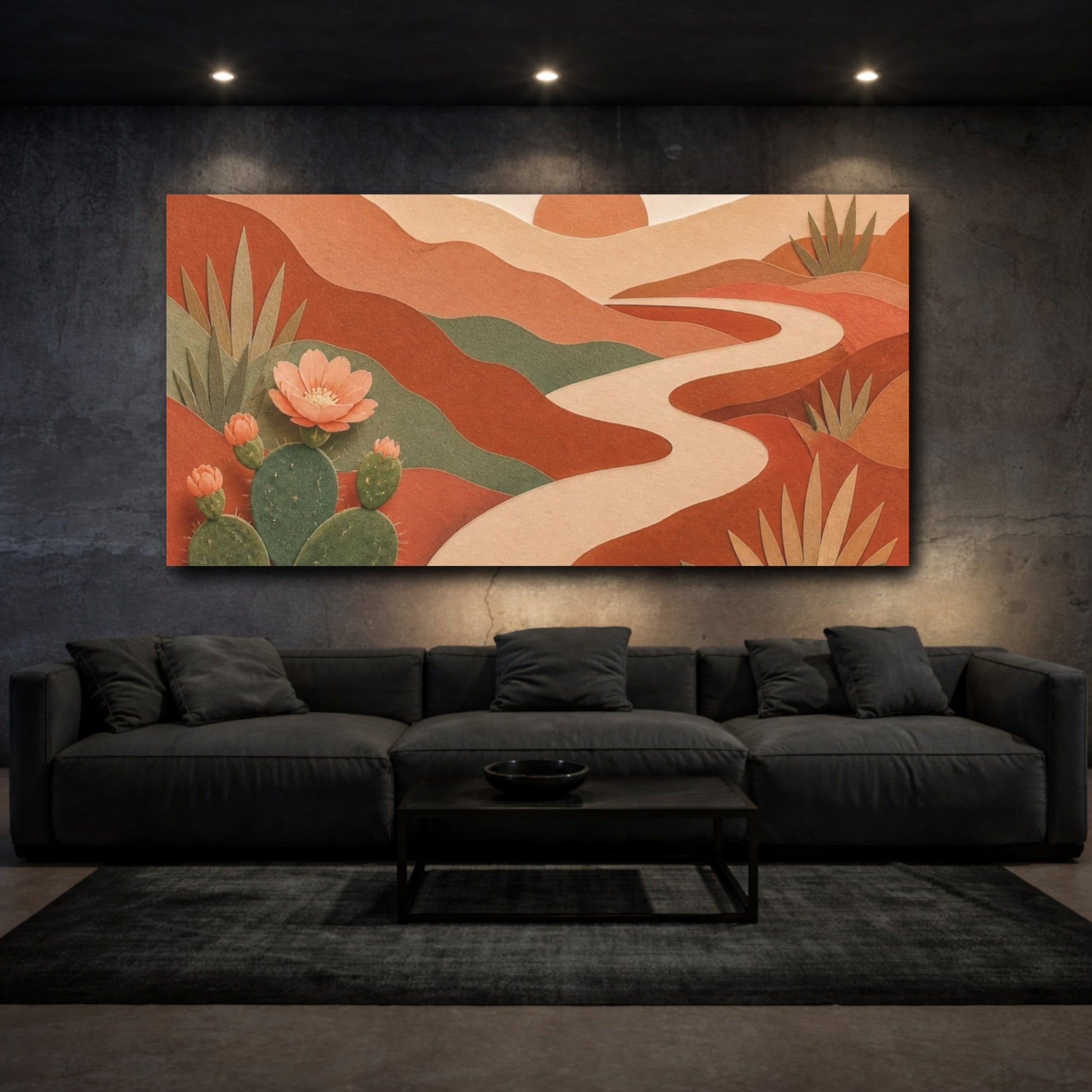 Mockup 3. Boho Cactus Landscape shown as canvas print