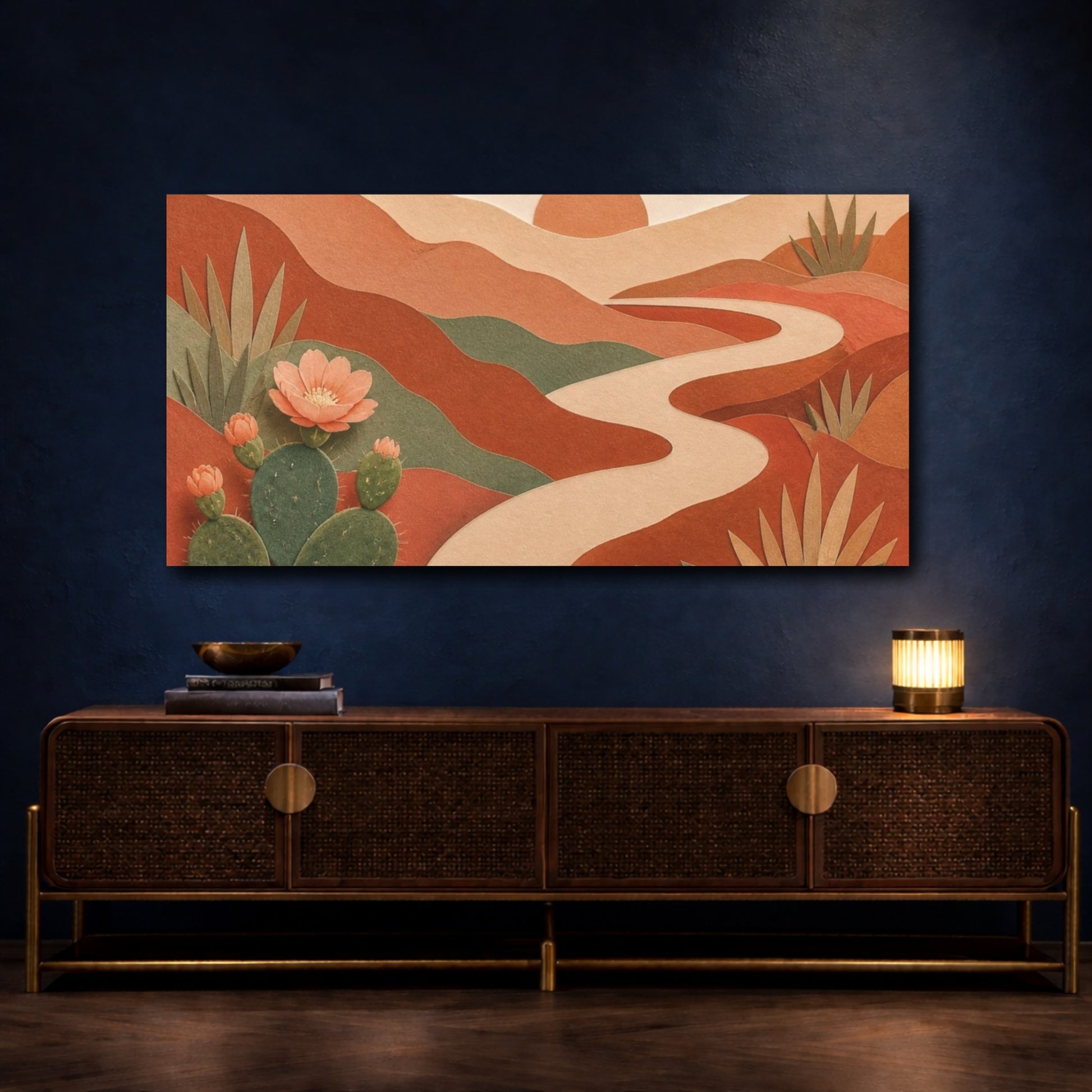 Mockup 4. Boho Cactus Landscape shown as canvas print