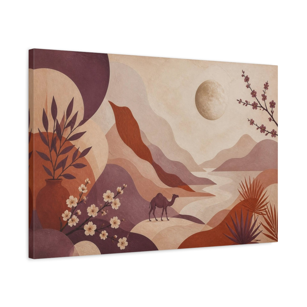 Side Mockup 2. Boho Camel Valley shown as canvas print