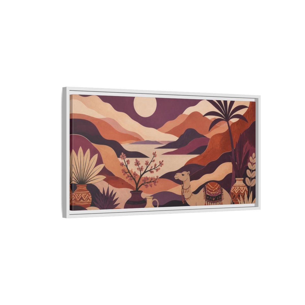 Side Mockup 1. Boho Camel Valley shown as framed canvas print