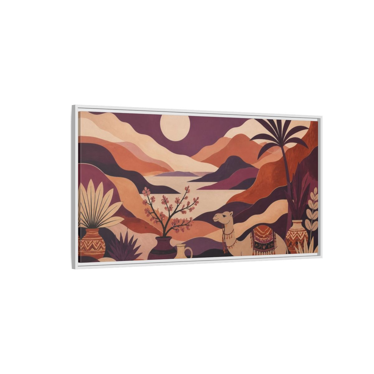 Side Mockup 3. Boho Camel Valley shown as framed canvas print