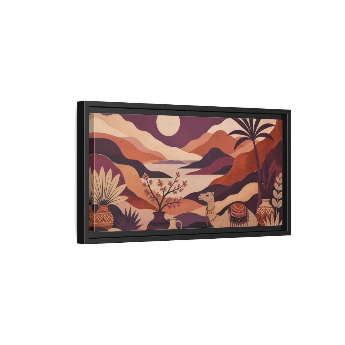 Side Mockup 8. Boho Camel Valley shown as framed canvas print