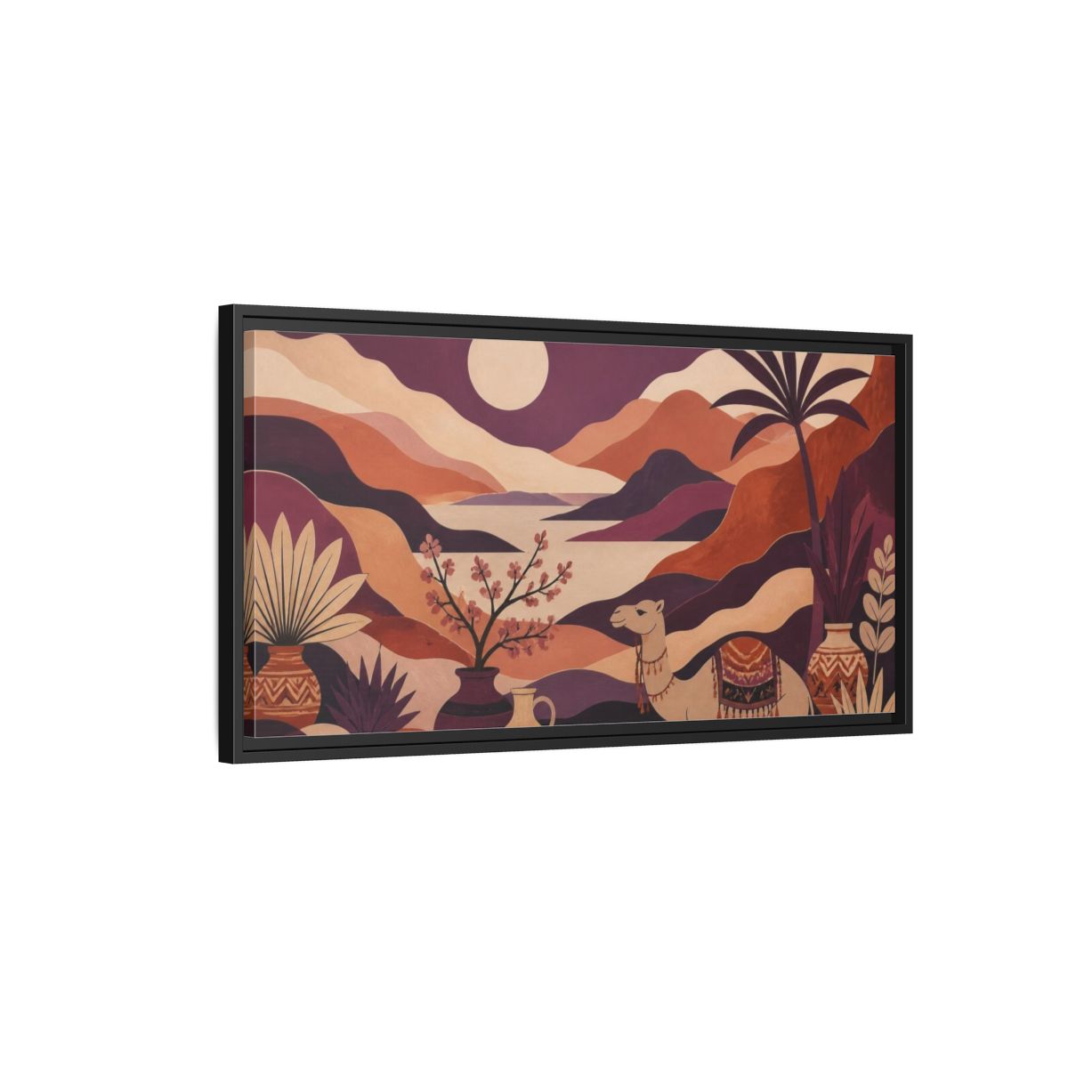 Side Mockup 2. Boho Camel Valley shown as framed canvas print