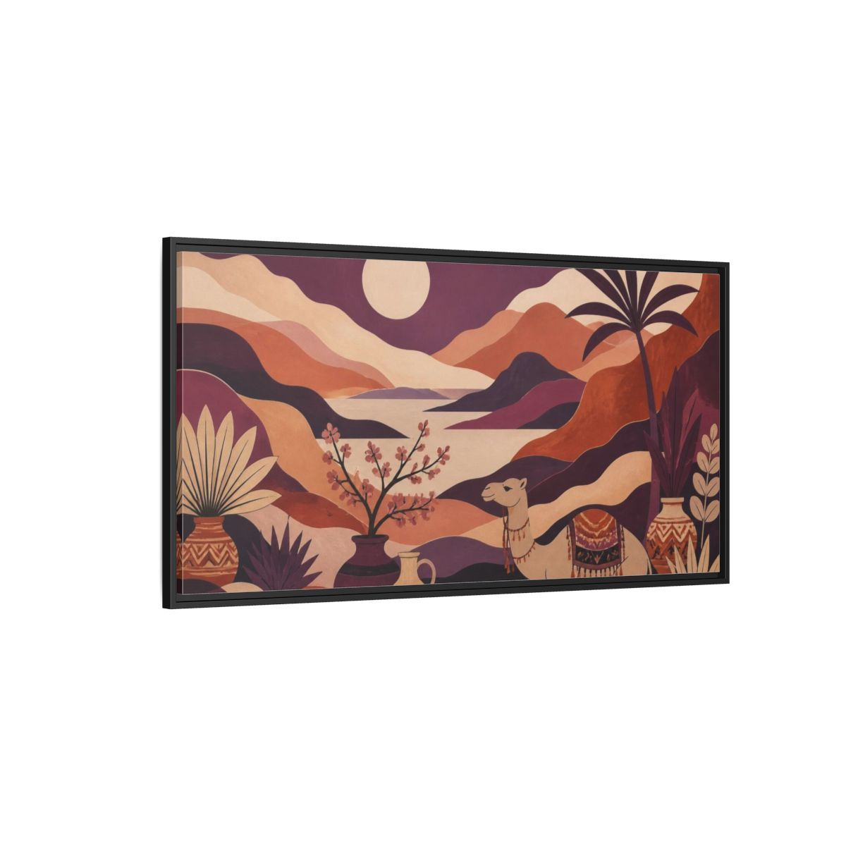Side Mockup 5. Boho Camel Valley shown as framed canvas print