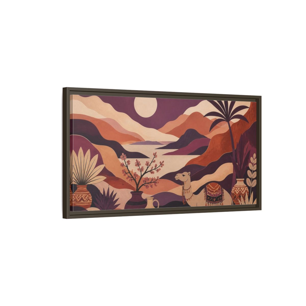 Main Mockup. Boho Camel Valley shown as framed canvas print