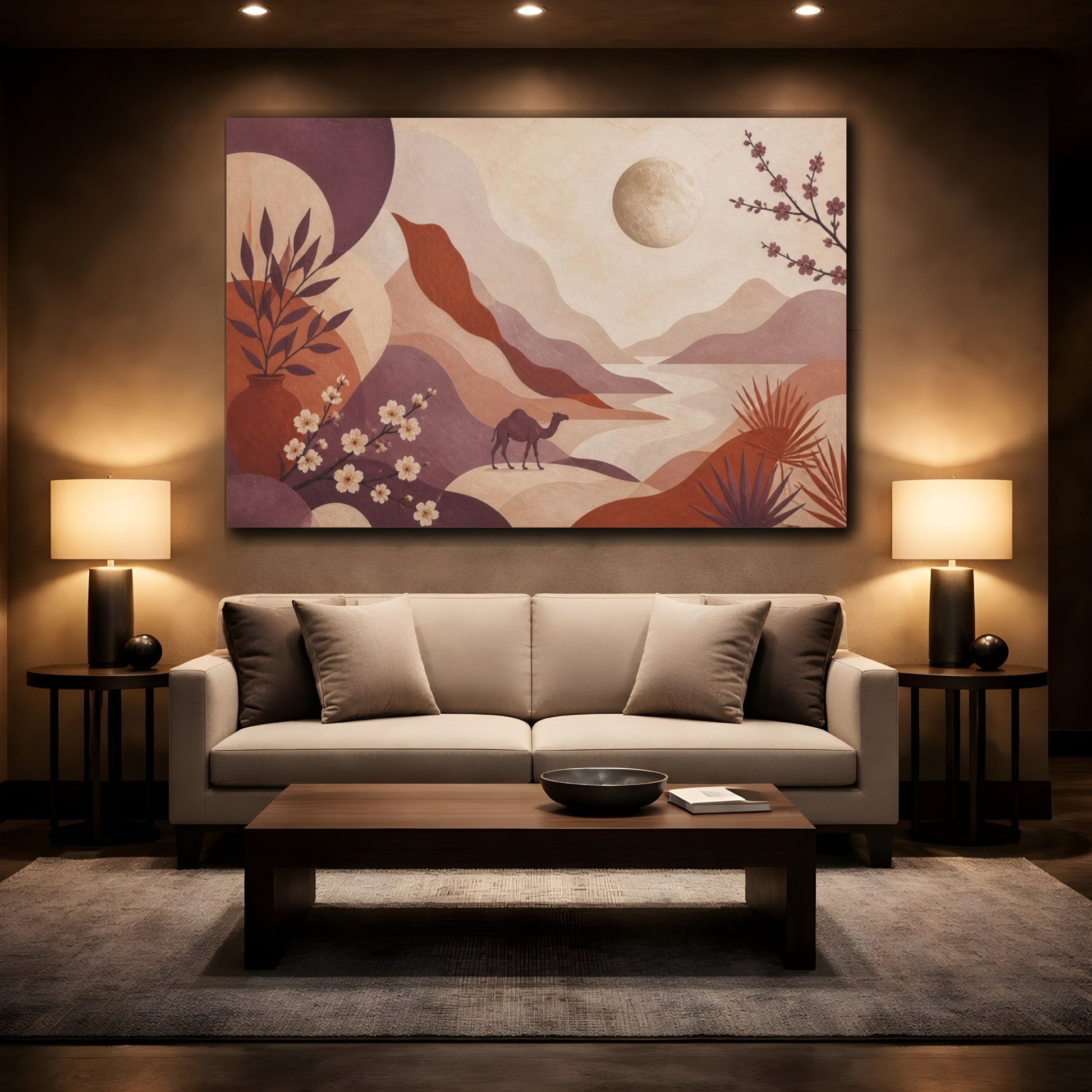 Mockup 2. Boho Camel Valley shown as canvas print