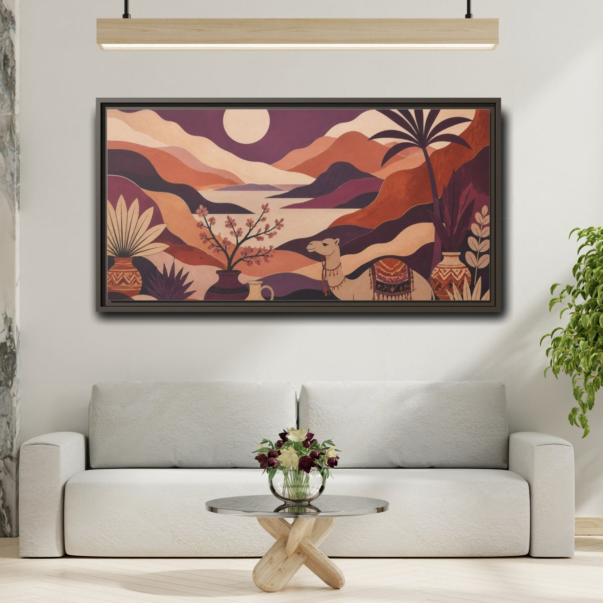 Mockup 2. Boho Camel Valley shown as framed canvas print