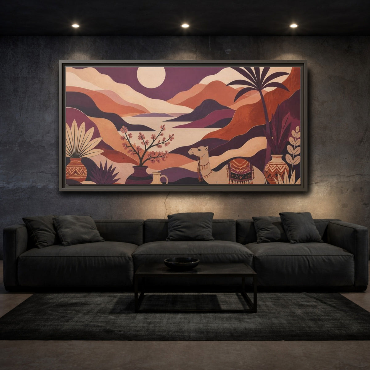 Mockup 3. Boho Camel Valley shown as framed canvas print